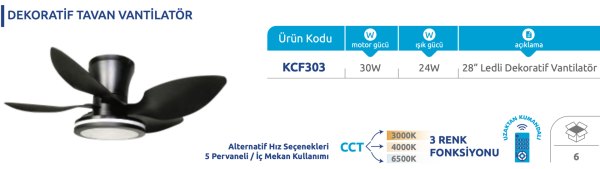 Vanti KCF303 30W 28” Ledli Dekoratif Vantilatör
