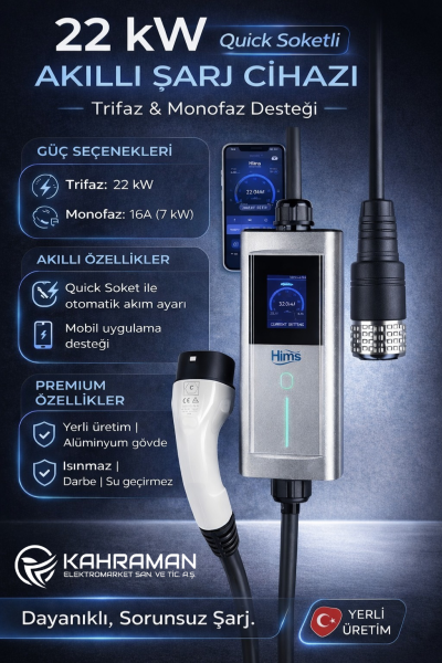 Hims HCTK-22-G 22kW Tip 2 Taşınabilir Mobil Elektrikli Araç Şarj İstasyonu