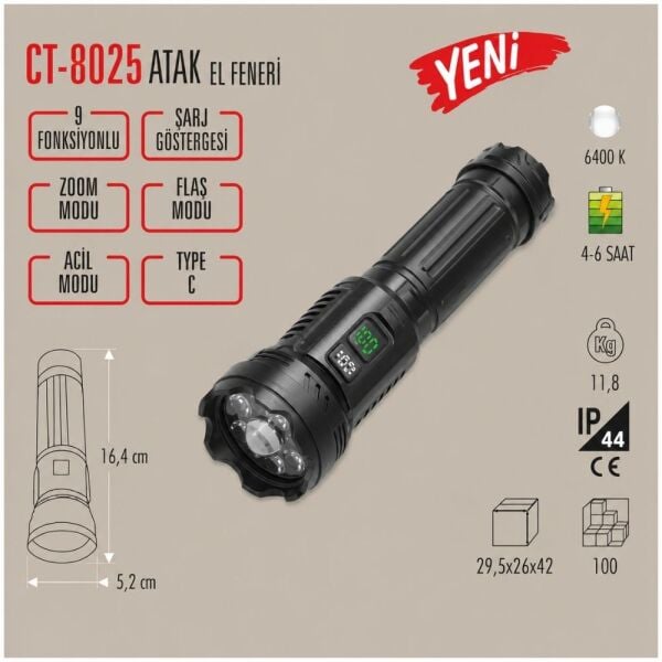 Cata Atak Şarjlı El Feneri CT-8025