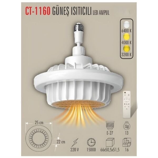 Cata Güneş Isıtıcılı Fan Led Ampul CT-1160