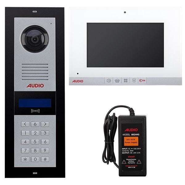 Audio 001188B 7 inç 3 Daire Şifreli Panelli Görüntü Diafon Paketi