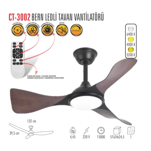 Cata Bern  Ledli Tavan Vantilatörü CT-3002