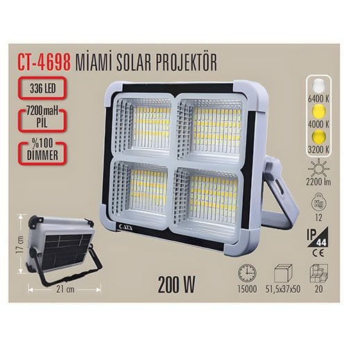 Cata 200W Miami Solar Led Projektör CT-4698