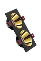 ACK AH03-07311 Gold Reflektörlü Siyah Çift Kare Spot Kasası