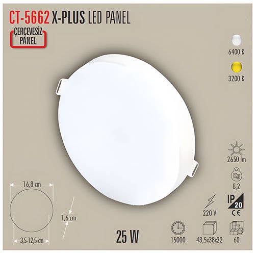 Cata 25W X Plus Led Panel (Beyaz) CT-5662B